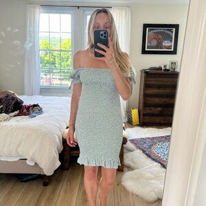 Summer sun dress size Small. Tube fit. Blue, green, yellow and white flowers.